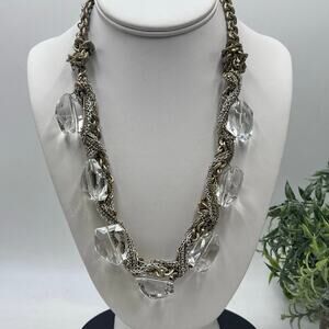 J. Crew Chunky Glass Rhinestone Mixed MultiStrand Braided Metal necklace